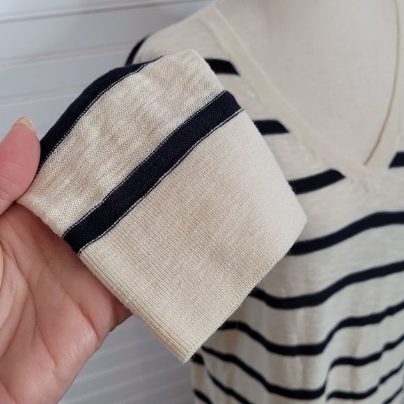 VINCE Navy & Ivory Striped Lightweight Cotton Long Sleeve Tunic Top Large - Picture 3 of 9